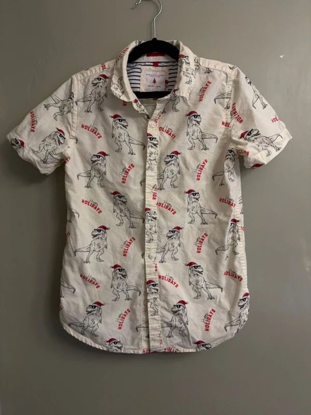Trendy Denim & Flower Santa Dinosaurs Happy Holiday Print Size 8/9